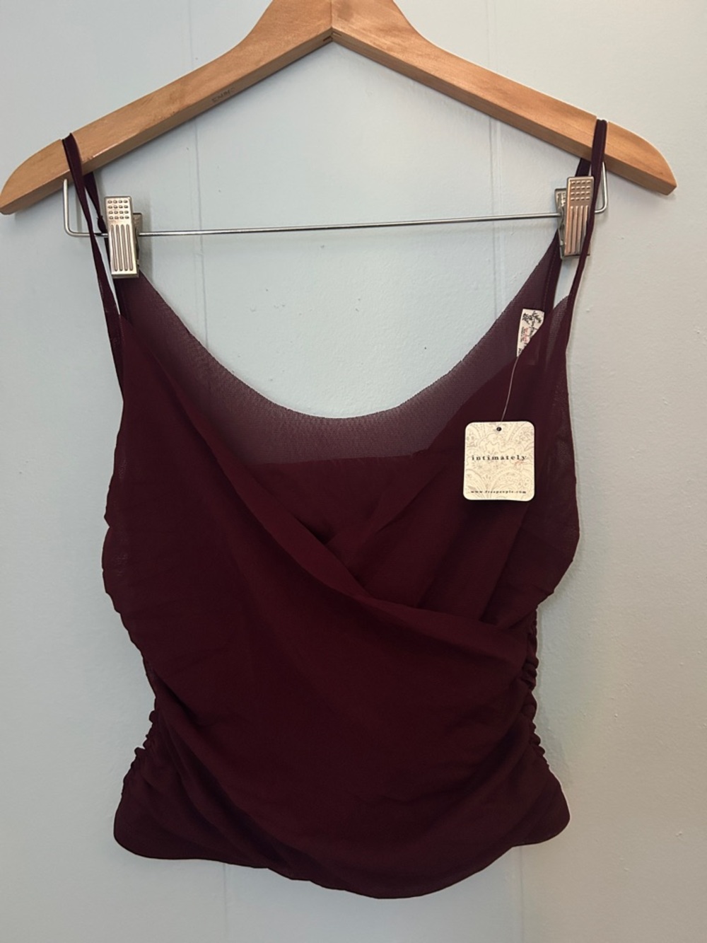 Free People Intimately Burgundy Top with Faux Wrap & Ruching